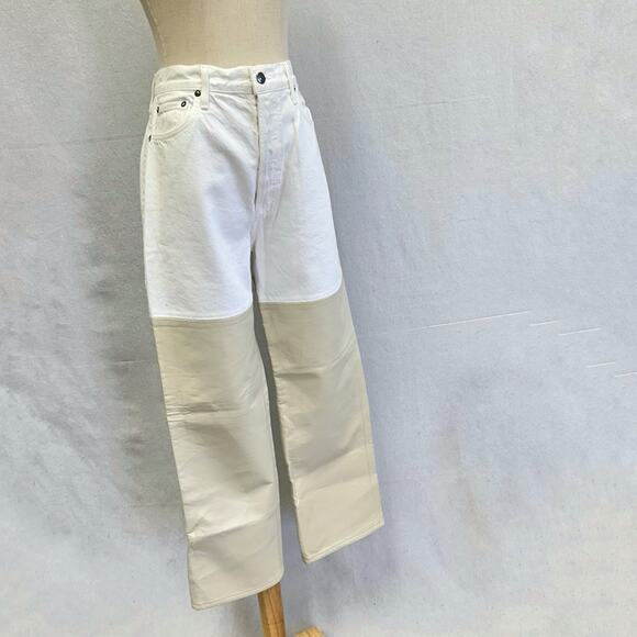 Agolde Pieced Pinch Waist 90's White Denim & Cream Leather Jeans size 29 - Picture 9 of 16